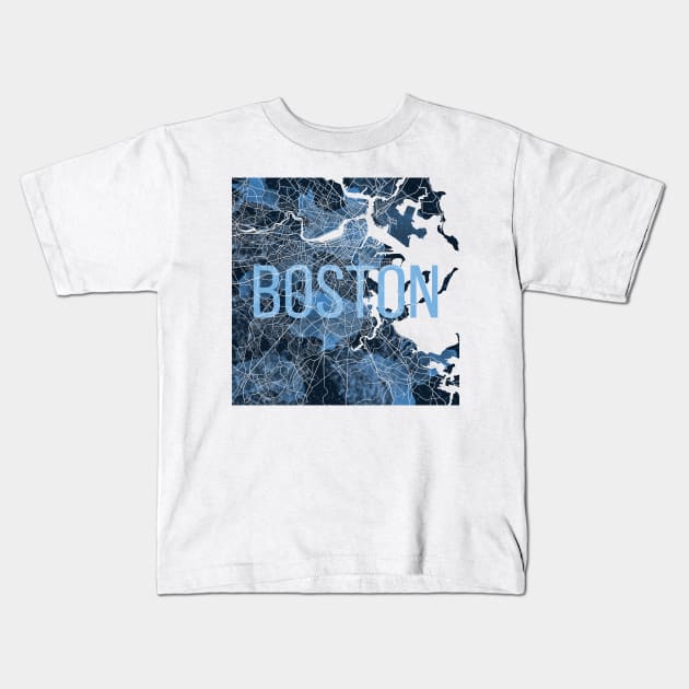 Boston Blue Map Kids T-Shirt by polliadesign